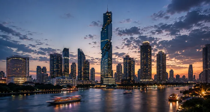 Skyscraper tower at dusk